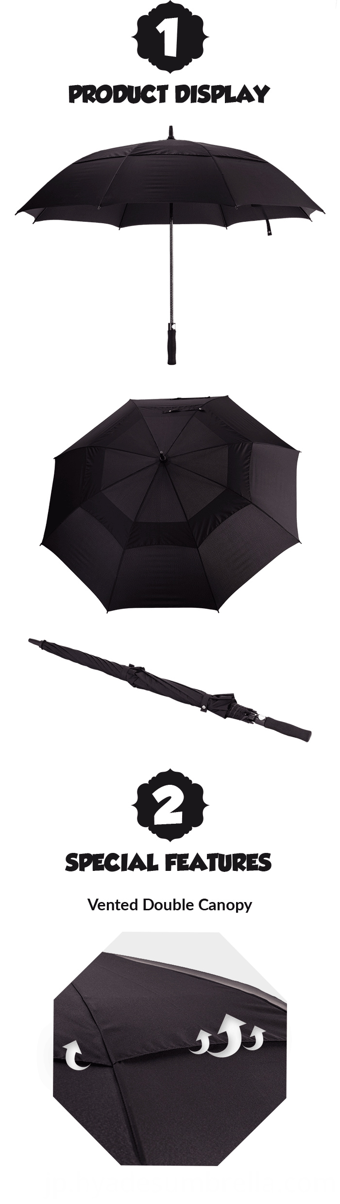 ブラックカラー自動ゴルフ傘 Black Color Automatic Golf Umbrella